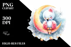 Retro Baby Flamingo Sitting on a Moon PNG Product Image 1