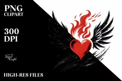 Simple Paintbrush Heart Wings Fire PNG Product Image 2