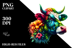 Vibrant Watercolor Cow, Abstract Frame Product Image 2