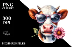 Funny Happy Cow with Sunglasses PNG Product Image 2