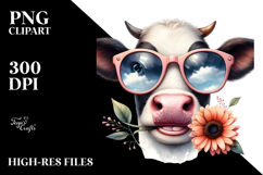 Happy Cow with Funny Sunglasses PNG Product Image 1