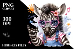 Rocker Baby Zebra in Summer Clothes PNG Product Image 2