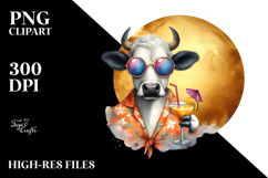 Funky Cow in Beachwear Drinking a Cocktail, PNG Product Image 2
