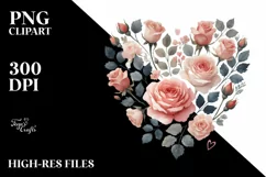 Simple Washed Watercolor Heart Roses PNG Product Image 2