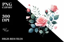 Simple Washed Watercolor Heart Roses PNG Product Image 2
