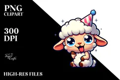 Cute Cartoon Lamb in Party Hat PNG Product Image 2