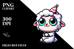 Cute Cartoon Lamb with Party Hat, PNG Product Image 2