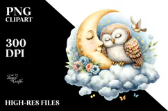 Sleeping Baby Owl Moon PNG Product Image 2