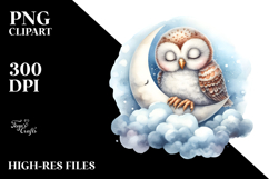 Sleeping Baby Owl Moon PNG Product Image 2