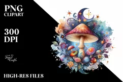 Colorful Magical Mushroom Watercolor Clipart Product Image 3