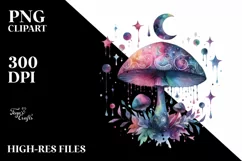 Colorful Magical Mushroom Watercolor Clipart Product Image 1