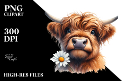 Goofy Highland Cow, Daisy Clipart Product Image 2