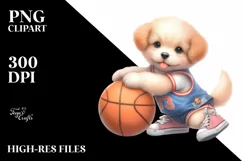Detailed Cute Baby Dog Playing Basketball Product Image 1