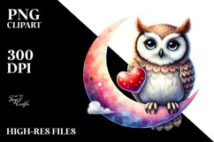 Watercolor Owl Moon PNG Product Image 2