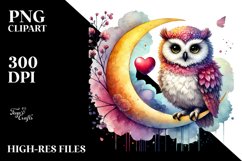 Watercolor Owl Moon PNG Product Image 2