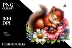 Baby Squirrel Sleeping on Flower PNG Product Image 2