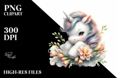 Cute Baby Unicorn with Freesia Clipart Product Image 1