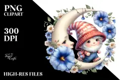 Cute Baby Gnome with Morning Glory PNG Product Image 2