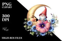 Cute Baby Gnome with Morning Glory PNG Product Image 2