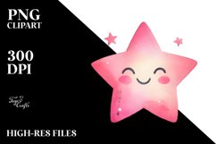 Whimsical Pinkish Smiling Star Watercolor PNG Product Image 2