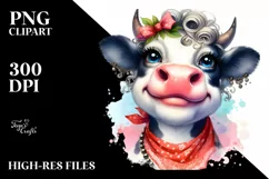 a Vibrant Watercolor Cow Portrait Sticker Product Image 1