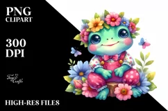Whimsical Flowers, Cute Baby Frog | Sublimation | Clipart Product Image 3
