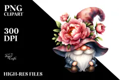 Watercolor GNOME with Peonies PNG Product Image 2