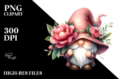 Watercolor GNOME with Peonies PNG Product Image 2