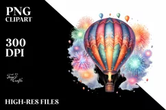 a Vintage Hot Air Balloon with Fireworks Sticker Product Image 1
