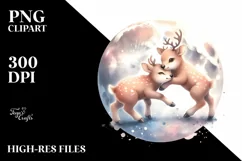 Cute Baby Elk Playing Wrestling on Moon | Clipart Product Image 1