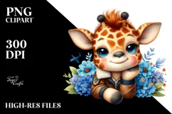 Colorful Baby Giraffe Smiling | Watercolor Clipart Product Image 2