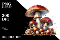 Detailed Mushroom with Watercolor Splash PNG Product Image 2