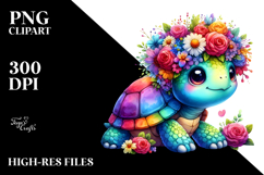 Cute Cartoon-Style Turtle Flowers | Watercolor Clipart Product Image 2