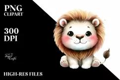 Funny Watercolor Cute Lion Clipart Product Image 1