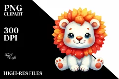 Funny Watercolor Cute Lion Clipart Product Image 1