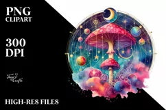 Vibrant Celestial Mushroom Watercolor PNG Product Image 2