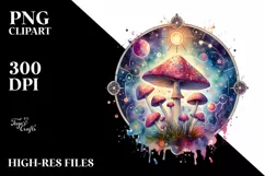 Vibrant Celestial Mushroom Watercolor PNG Product Image 2