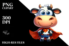 Playful Cartoon Cow with Superhero Cape PNG Product Image 2