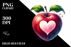 Heart-Shaped Apple Watercolor PNG Product Image 2