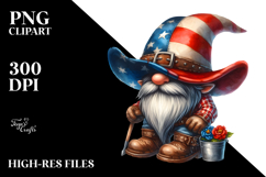 Detailed Patriotic Cowboy Gnome USA Colors | Sublimation | Product Image 2