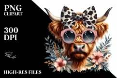 Elegant Highland Cow with Animal Print Bow | Sublimation | Product Image 3