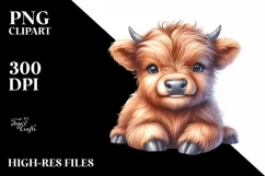 Cute Baby Highland Cow Smiling | Sublimation Clipart Product Image 1