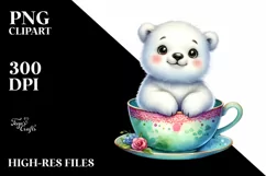 Colorful Baby Polar Bear in a Tea Cup with Splash Product Image 1