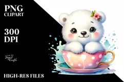 Colorful Smiling Baby Polar Bear in Tea Cup | Clipart Product Image 3