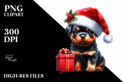 cute Watercolor Rottweiler with Santa Hat Product Image 3