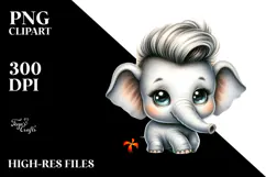 Cute Baby Elephant Watercolor PNG Product Image 2