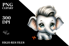 Cute Baby Elephant Watercolor PNG Product Image 2
