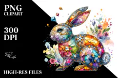 Vibrant Diamond Bunny on Splashy Background PNG Product Image 2