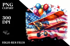 Vintage Biplane Balloons USA Flag Product Image 1