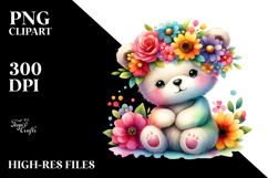 Flower Crown Decorated Cartoon Bear | Sublimation | Clipart Product Image 2
